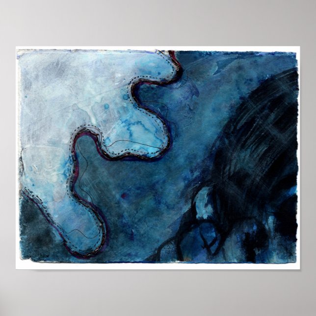 Abstract Blue Moody Watercolor Poster (Front)