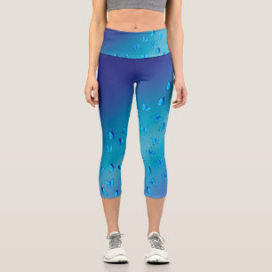 Abstract Blue Moon and Butterflies Capri Leggings