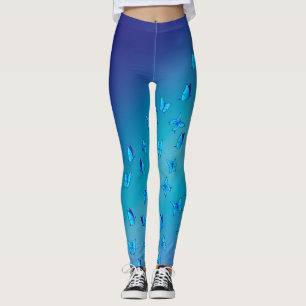 Abstract blue Moon and Butterflies Leggings