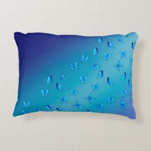 Abstract Blue Moonbeams and Butterflies Decorative Cushion