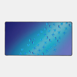 Abstract Blue Moonbeams and Butterflies Desk Mat
