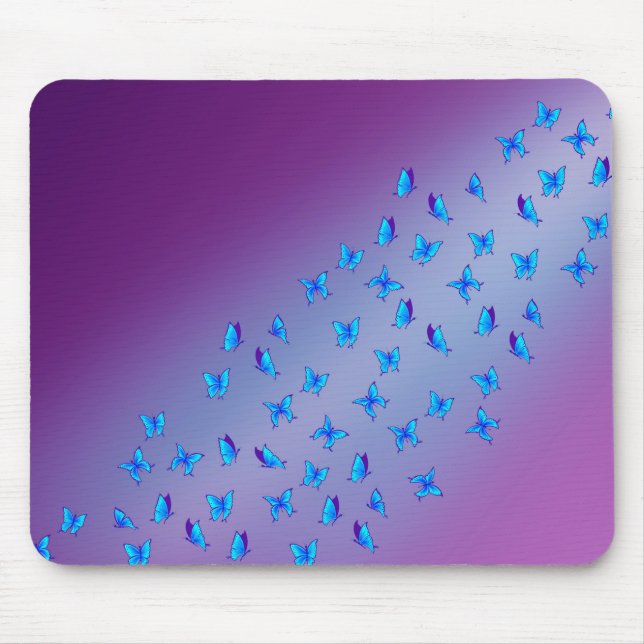 Abstract Blue Moonbeams and Butterflies Mouse Mat (Front)