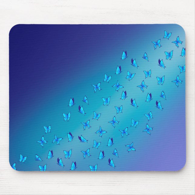 Abstract Blue Moonbeams and Butterflies Mouse Mat (Front)