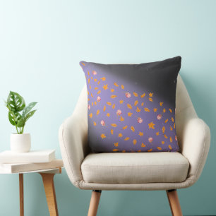 Abstract Blue moonlight autumn leaves roses Cushion