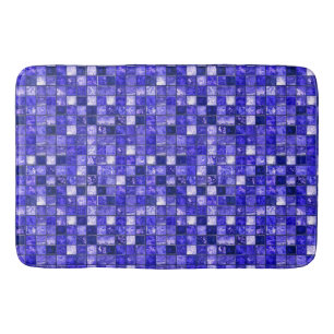 Abstract Blue Mosaic Design With Glowing Textures Bath Mat