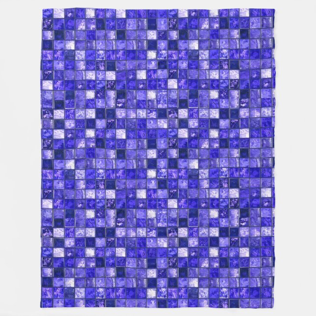 Abstract Blue Mosaic Design With Glowing Textures Fleece Blanket (Front)