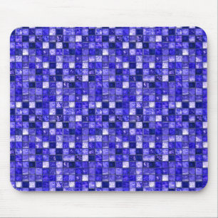 Abstract Blue Mosaic Design With Glowing Textures Mouse Mat