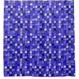 Abstract Blue Mosaic Design With Glowing Textures Shower Curtain