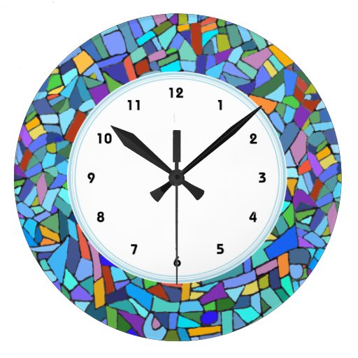 Image of Abstract Blue Mosaic Pattern numbered clock
