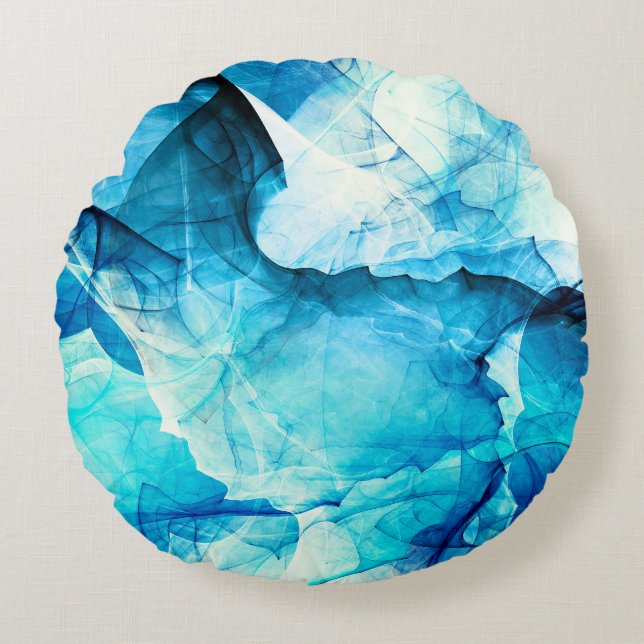 Abstract blue motion: fractal composition. round cushion (Front)