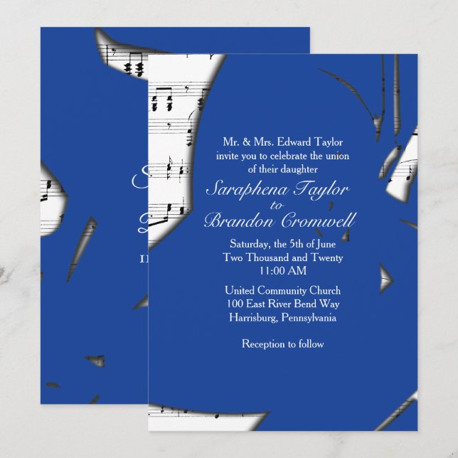 Abstract Blue Music Wedding Theme Invitation (Front/Back)