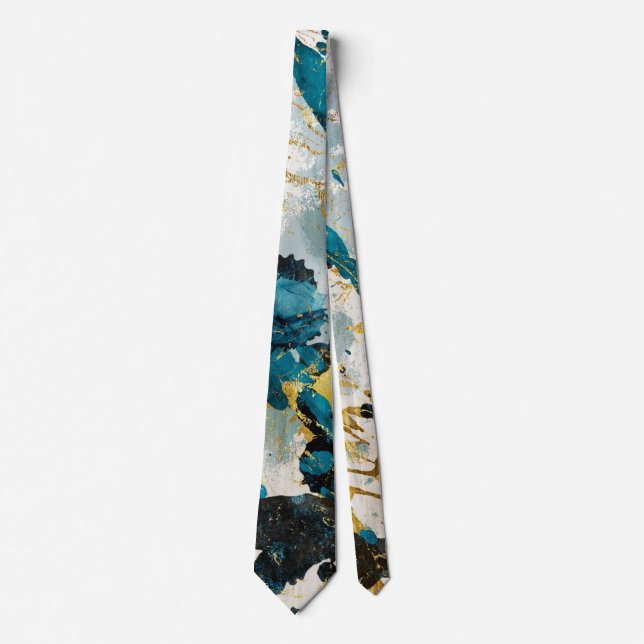 Abstract blue navy and gold textures tie (Front)