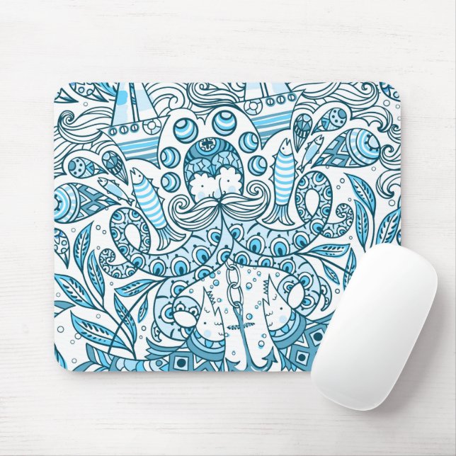 Abstract Blue Ocean Octopus Mouse Mat (With Mouse)