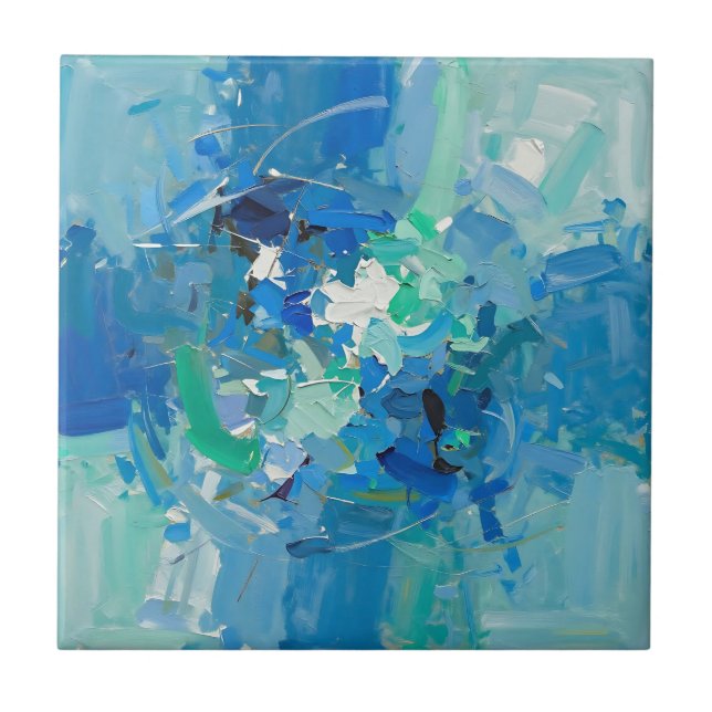 Abstract Blue Ocean Palette Knife Painting Tile (Front)