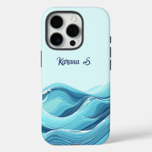 Abstract Blue Ocean Waves iPhone 16 Pro Case
