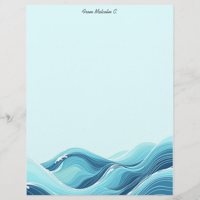Abstract Blue Ocean Waves Custom Letterhead (Front)
