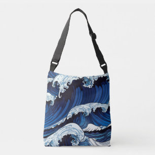 Abstract Blue Ocean Waves Japanese Style Artwork Crossbody Bag