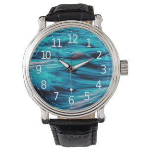 Abstract Blue Ocean Waves   Men's Watch