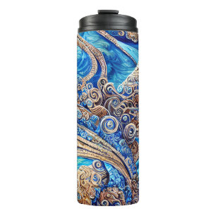 Abstract Blue Ocean Waves Ornate Surrealism Art Thermal Tumbler