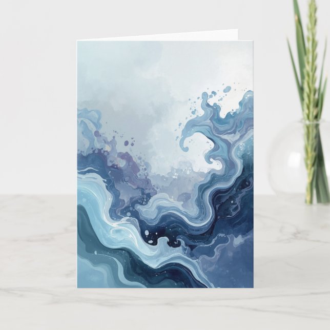 Abstract Blue Ocean Waves Peaceful Greeting Card (Front)