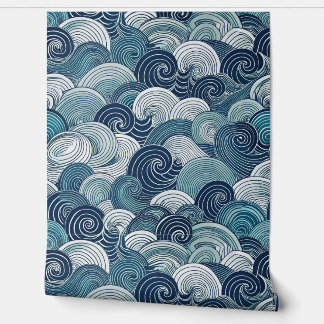 Abstract Blue Ocean Waves Seamless Pattern Wallpaper