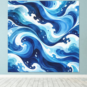 Abstract Blue Ocean Waves Watercolor Coastal Throw Canvas Print