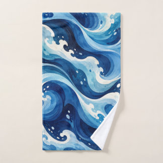 Abstract Blue Ocean Waves Watercolor Coastal Throw Hand Towel