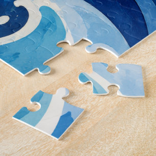 Abstract Blue Ocean Waves Watercolor Coastal Throw Jigsaw Puzzle