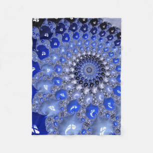 Abstract Blue Ombre Fractal Bubbles Fleece Blanket