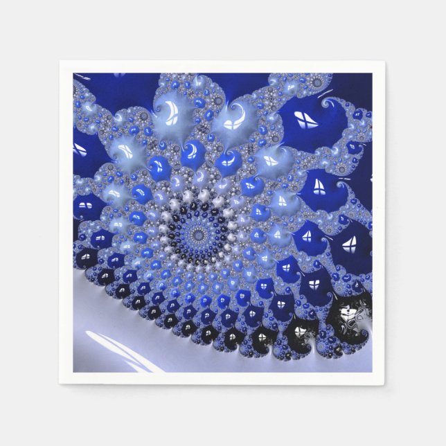 Abstract Blue Ombre Fractal Bubbles Napkin (Front)