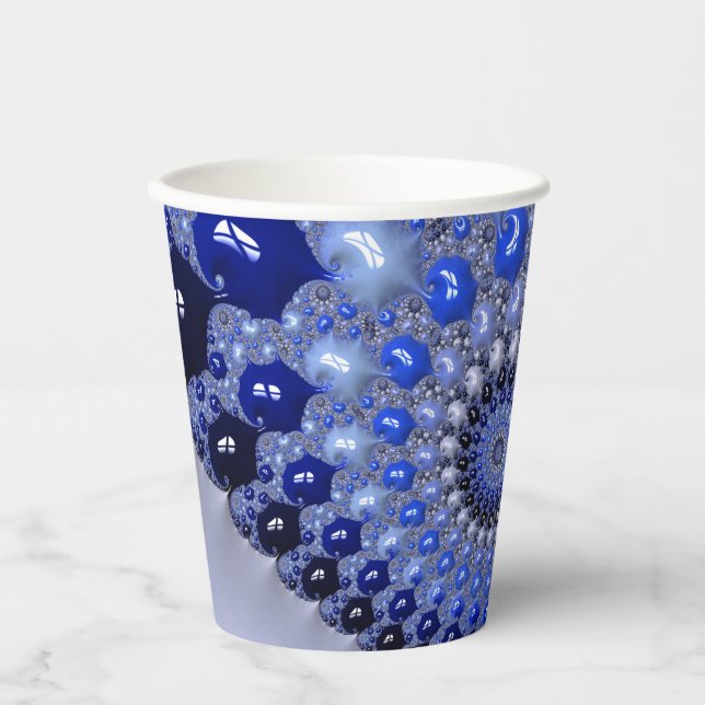 Abstract Blue Ombre Fractal Bubbles Paper Cups (Front)