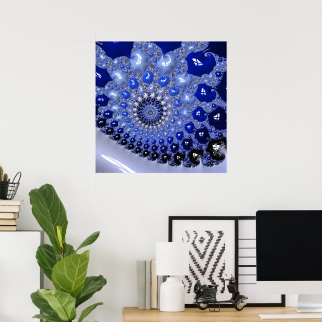 Abstract Blue Ombre Fractal Bubbles Poster (Home Office)