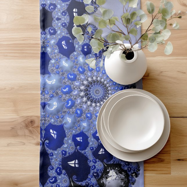 Abstract Blue Ombre Fractal Bubbles Short Table Runner (Creator Uploaded)