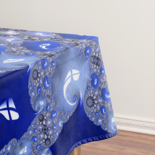 Abstract Blue Ombre Fractal Bubbles Tablecloth (In Situ)