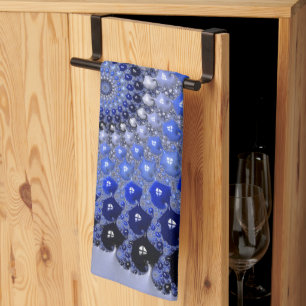 Abstract Blue Ombre Fractal Bubbles Tea Towel