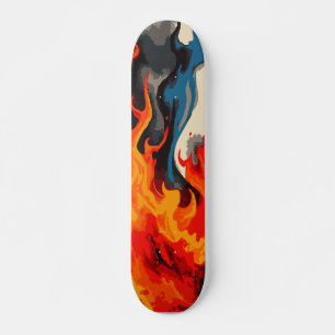 Abstract Blue Orange and Red Fire Flame with Smoke Skateboard