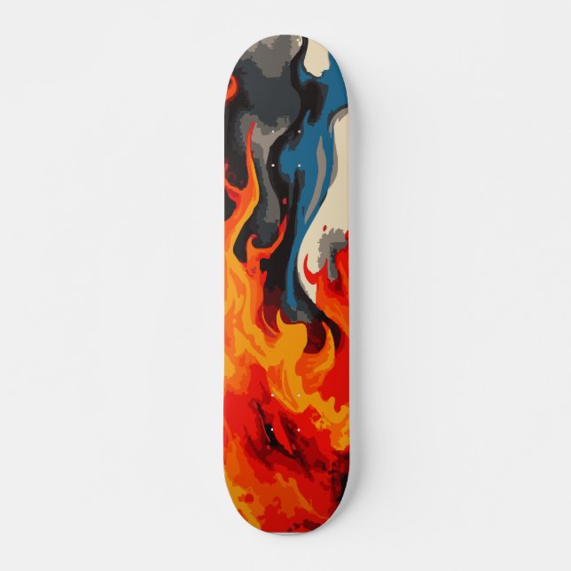 Abstract Blue Orange and Red Fire Flame with Smoke Skateboard (Front)