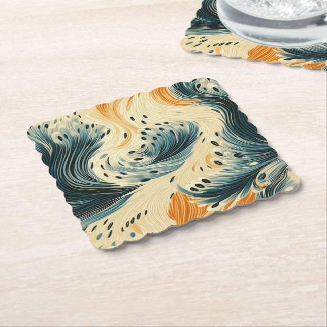 Abstract Blue Orange Cream Peacock Paper Coaster (Angled)