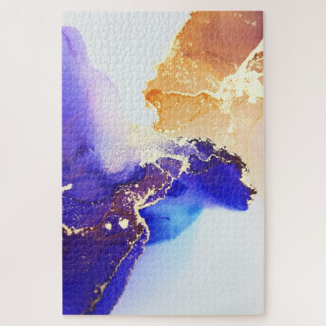 Abstract Blue Orange Gold Alcohol Ink  Jigsaw Puzz Jigsaw Puzzle (Vertical)