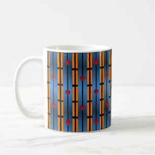 Abstract Blue Orange Grid Pattern with Red Hearts Coffee Mug