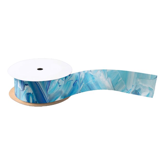 Abstract Blue Paint Waves Satin Ribbon (Spool)