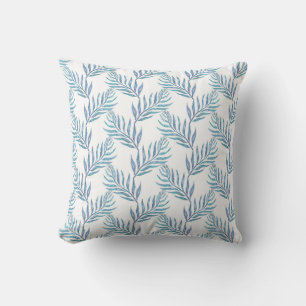 Abstract blue palm leaves cushion