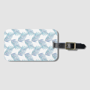 Abstract blue palm leaves luggage tag