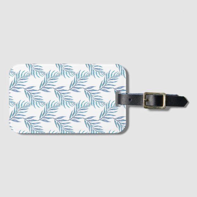 Abstract blue palm leaves luggage tag (Front Horizontal)