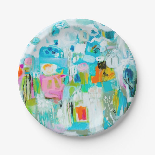 Abstract Blue Paper Plate (Front)