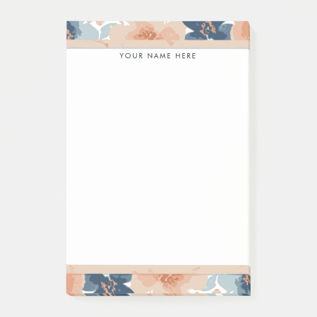 Abstract Blue, Peach, Orange Floral Post-it Notes (Front)