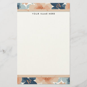 Abstract Blue, Peach, Orange Floral Stationery
