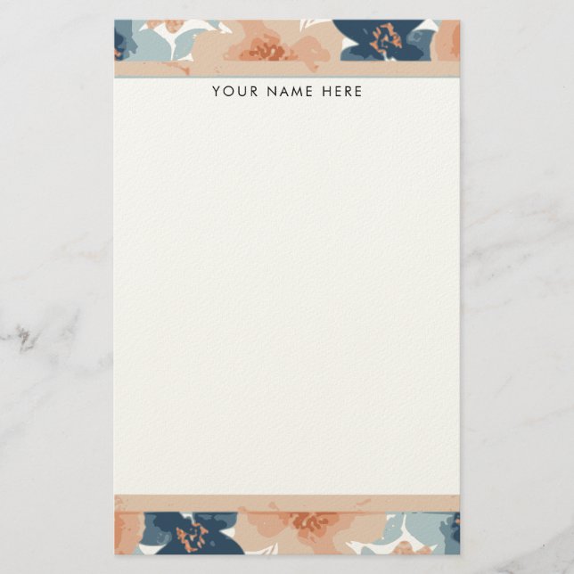 Abstract Blue, Peach, Orange Floral Stationery (Front)