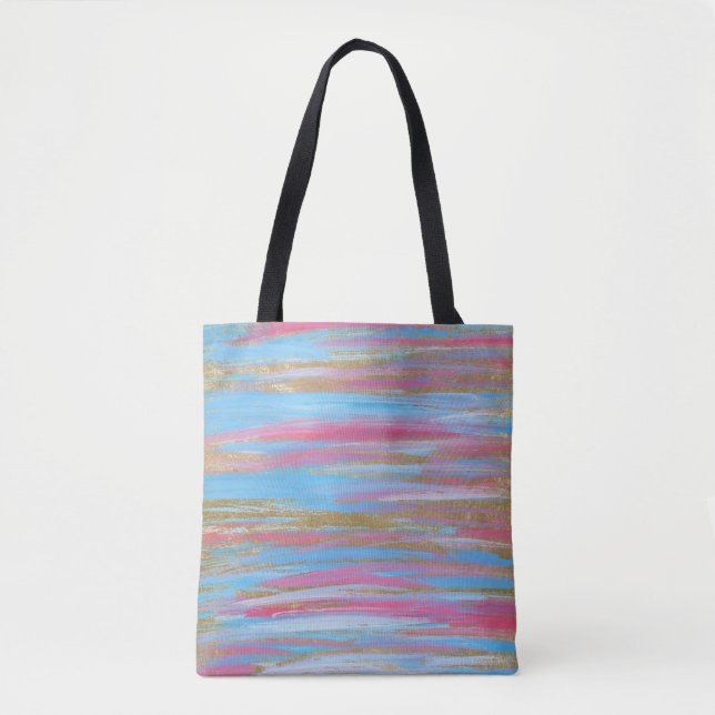 Abstract Blue, Pink and Gold Painted Strokes Tote Bag (Front)