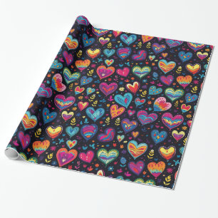Abstract Blue Pink Colorful Hearts Wrapping Paper